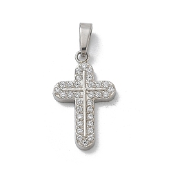 Нержавеющая Сталь Цвет 304 микро нержавеющей стали прокладывать Цирконом подвески, крест прелести, цвет нержавеющей стали, 17.5x10.5x2 мм, отверстие : 4x2.5 мм