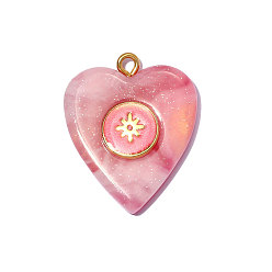 Ярко-Розовый 304 подвески из нержавеющей стали смолы, шарма сердца, с эмалью, ионное покрытие (ip), долговечный, реальный 18 k позолоченный, ярко-розовый, 28x22 мм, отверстие: 2 мм