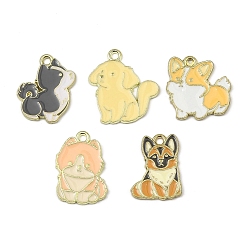 (52) Непрозрачная лаванда Подвески из эмали и сплава, собака, золотые, разноцветные, 19.5~22x14~19x1.5 мм, отверстие : 1.8 мм
