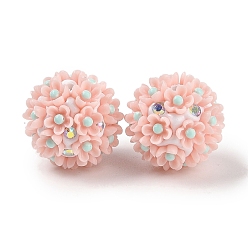 Розовый Ручной полимерной глины шариков Rhinestone, с акриловым цветком ромашки, ручка фокусные бусины, туманная роза, 20~21 мм, отверстие : 2 мм