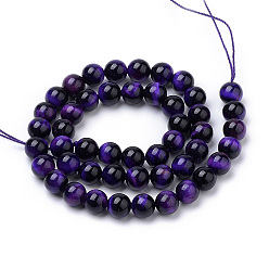 Indigo Natural Tiger Eye Beads Strands, Dyed, Round, Indigo, 10mm, Hole: 1mm, about 37~40pcs/strand, 14.9~15.1 inch(38~38.5cm)