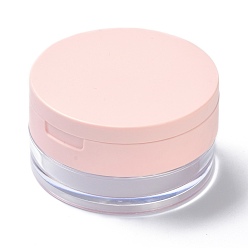 Pink Reusable Plastic Loose Powder Bottles, Empty Bottles, DIY Makeup Powder Case, with Sponge Powder Puff, Mirror , Pink, 7x3.85cm, Inner Diameter: 57mm