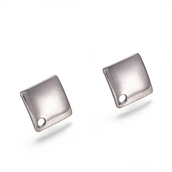 Stainless Steel Color 304 Stainless Steel Stud Earring Findings, Rhombus, Stainless Steel Color, 13.5x13.5x1.4mm, Side Length: 10x10mm, Hole: 1.5mm, Pin: 0.8mm