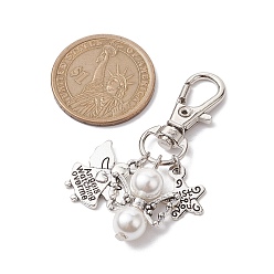 Argent Antique & Platine Décoration pendentif ange et étoile, avec perles de coquillage et fermoirs mousquetons pivotants en alliage, argent antique et platine, 54mm