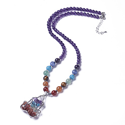 Amethyst Natural & Synthetic Gemstone and Amethyst Pendant Necklaces, 22.2 inch(56.5cm)