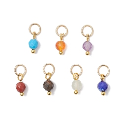 Золотой 7 шт. 7 Цвета: синтетическая бирюза, натуральный зеленый авантюрин, аметист, красный агат, красная яшма, тигровый глаз, лазурит, граненые круглые чакры, с открытыми пружинными кольцами из нержавеющей стали 304, золотые, 9x4 мм, отверстие : 3.5 мм, 1 шт / цвет
