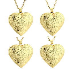 Real 18K Gold Plated 4Pcs Brass Heart Locket Pendants, with 4Pcs 304 Stainless Steel Cable Chain Necklaces for Women, Real 18K Gold Plated, 15.94 inch(40.5cm)