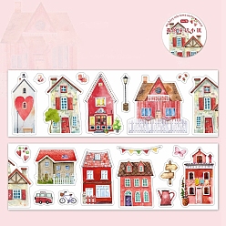 Красный Бумажные самоклеящиеся декоративные ленты, для чемодана, скейтборде, холодильник, шлем, город, дом, красные, 60.5x39 мм