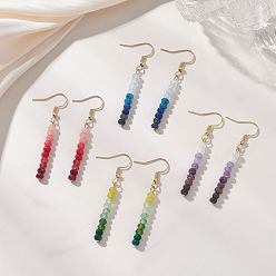 (52) Непрозрачная лаванда Серьги-подвески из окрашенного натурального малайзийского нефрита, С 304 результатами из нержавеющей стали, золотые, разноцветные, 52.5x4.7 мм