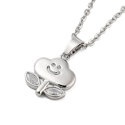 Платина Латунный прозрачный кубический цирконий кабельная цепь улыбающееся лицо облако цветок кулон ожерелья, платина, 17.52 дюйм (44.5 см)