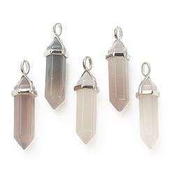 Grey Agate Natural Grey Agate Pendants, with Platinum Tone Brass Findings, Bullet, 39.5x12x11.5mm, Hole: 4.5x2.8mm