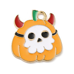 Pumpkin Halloween Themed KC Gold Plated Alloy Enamel Pendants, Pumpkin, 19.5x18x1mm, Hole: 2mm