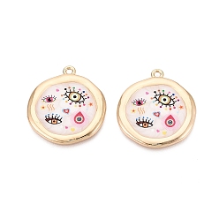 Разноцветный Печатные эмали подвески сплава, плоские круглые подвески, а также подвески в виде сглаза и капли., стойки покрытие, без кадмия и без свинца и без никеля, золотые, красочный, 33x30x2~3 мм, отверстие : 2 мм
