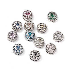 Mixed Color Eco-friendly Brass Cubic Zirconia Multi-Strand Links, Nickel Free, Rack Plating, Cadmium Free & Lead Free, Flat Round, Mixed Color, 8x4.5mm, Hole: 1.2mm