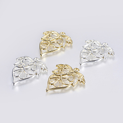 Mixed Color Brass Charms, Lead Free & Cadmium Free, Leaf, Mixed Color, 39x32x2mm, Hole: 1.5mm