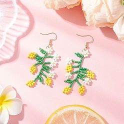 Лимон Серьги-подвески из стеклянных бусин с цветами и фруктами, с золотой тон 304 выводы из нержавеющей стали, лимон, 73.5x30.5 мм