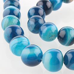 Deep Sky Blue Natural Gemstone Agate Round Bead Strands, Dyed, Deep Sky Blue, 10mm, Hole: 1mm, about 38pcs/strand, 14.96 inch