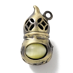Pale Goldenrod Brass Pendants, with Cat Eye, Cadmium Free & Lead Free, Gourd, Pale Goldenrod, 23x12.5x11.5mm, Hole: 1.8mm
