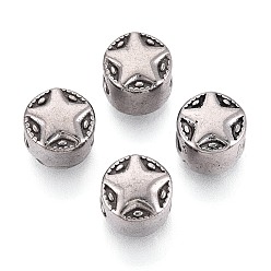 Античное Серебро 304 бусины европейского стиля из нержавеющей стали с крупными отверстиями, плоские круглые со звездой, античное серебро, 11x10 мм, отверстие : 5 мм