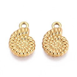 Настоящее золото 18K 304 подвески в форме раковины из нержавеющей стали, ионное покрытие (ip), реальный 18 k позолоченный, 14x9.5x2 мм, отверстие : 1.6 мм