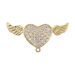 Golden Messing Micro Pave klare Zirkonia Brosche Befunde, cadmiumfrei und bleifrei, mit Schlaufen, Herz mit Engelsflügel, golden, 34x16x6.5 mm, Bohrung: 1.2 mm