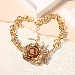 Золотой Ожерелья из сплава 3d с подвеской в виде цветка розы для женщин, золотые, 15.35 дюйм (39 см)