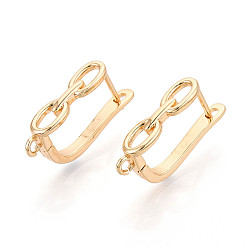 Настоящее золото 18K Латунная фурнитура для хооп серег, без кадмия, без никеля и без свинца, цепочка-оберег, реальный 18 k позолоченный, 21x12x5 мм, отверстие : 1.5 мм, штифты : 1 мм