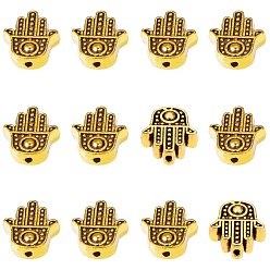 Античное Золото Сплавочные овальные бусины тибетского стиля , хамса рука, античное золото , 12x10x4 мм, отверстие : 1.5 мм, 100 шт / коробка