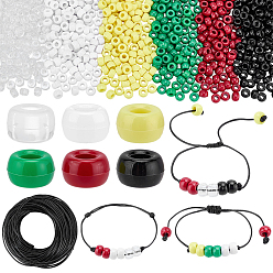 Couleur Mélangete Kits de fabrication de bijoux diy, comprend 200 pièces de perles européennes en acrylique, 1000pcs 5 couleurs perles en plastique opaques, Cordon en polyester ciré 90m, couleur mixte, 9x6mm, Trou: 4mm