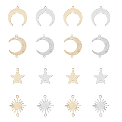 (52) Непрозрачная лаванда 32шт 8 стили латунные подвески для разъемов, долговечный, солнце и звезда и луна, разноцветные, 13~22x12~18x0.5~1 мм, отверстие : 1.2 мм, 4 шт / стиль