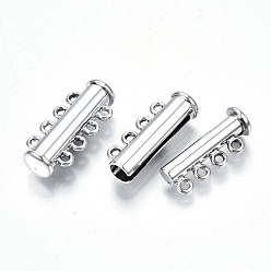 Platinum 4-Strands Brass Magnetic Slide Lock Clasps, 8-Hole, Tube, Platinum, 24x10.5x6.5mm, Hole: 1.5mm