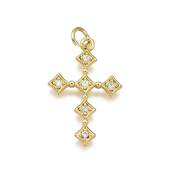 Настоящее золото 18K Латунные микро проложить кубического циркония подвески, крестик, долговечный, без свинца и без кадмия, стойки покрытие, с целью перехода в кольце, реальный 18 k позолоченный, 24.5x16x2 мм, отверстие : 3.5 мм