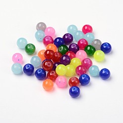 Gemischte Farbe Lackiert Nachahmung Jade Glasperlen, Runde, Gemischte Farbe, 8 mm, Bohrung: 1 mm