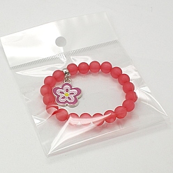 Mixed Color Charm Bracelets, Fashion Frosted Transparent Acrylic Bracelets for Kids, with Enameled Alloy Charms and Elastic Thread, Mixed Color, 45mm