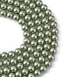 Dark Olive Green Eco-Friendly  Dyed Glass Pearl Round Bead Strands, Cotton Cord Threaded, Dark Olive Green, 8mm, Hole: 0.7~1.1mm, about 52pcs/strand, 15 inch