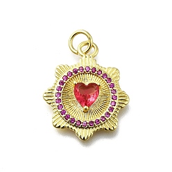 Настоящее золото 18K Латунные микро проложить кубического циркония подвески, солнце с сердцем, долговечный, без свинца и без кадмия, стойки покрытие, с целью перехода в кольце, реальный 18 k позолоченный, 20.5x17x3.5 мм, отверстие : 3 мм