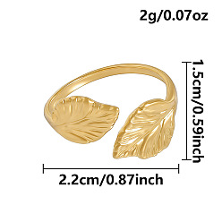 Золотой 304 открытые кольца-манжеты из нержавеющей стали для женщин, лист, золотые, 15 мм, размер США 12 3/4 (22 мм)