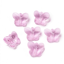 Pink Прозрачные стеклянные бусины, граненые, бабочка, розовые, 12x15x8 мм, отверстие : 1.5 мм