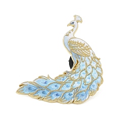 Blue Printed Alloy Brooch, Peacock, Golden, Blue, 35x31mm