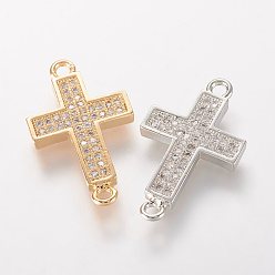 Mixed Color Brass Micro Pave Cubic Zirconia Links, Cross, Mixed Color, 22.5x13x2mm, Hole: 1.5mm
