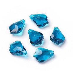 Steel Blue Faceted Glass Pendants, Leaf, Steel Blue, 16x11x6mm, Hole: 1.5mm