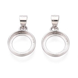 Платина Настройки Серебряный кулон кабошон 925 стерлингов, плоско-круглые, с кнопкой на поруки, настройки открытой спины, платина, лоток : 8 мм, 11.5x9x1.5 мм, отверстие : 3.5x3 мм