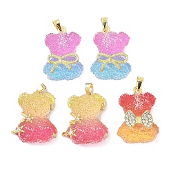 Mixed Color 5Pcs 5 Styles Resin Pendants, Bear Charm, with Golden Tone Brass Findings, Two Tone, Mixed Color, 25~26x19~21x9~11mm, Hole: 4.5~5.5x2~3mms, 1pc/style,