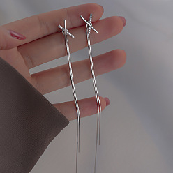 Серебро Серьги-гвоздики с кисточками из сплава и страз, Х-образный, серебряные, 120 мм