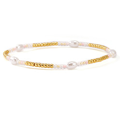 Золотистый Браслеты из искусственного жемчуга с эластичной лентой для женщин, золотые, 6.50 дюйм (16.5 см)