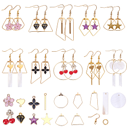 Gemischte Farbe DIY Ohrring machen, mit 304 Edelstahl-Anhänger, Legierung Emaille Reize, Messing Ohrhaken, hellgold & golden