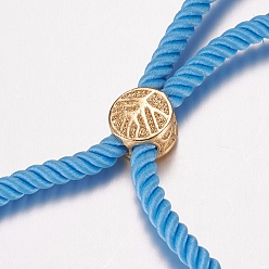 Golden Nylon Twisted Cord Bracelet Making, Slider Bracelet Making, with Brass Findings, Tree of Life, Light Blue, Golden, 8-5/8 inch(220mm), 3mm, Hole: 2mm