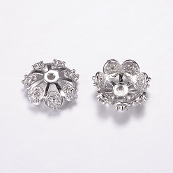Платина Латунь микро проложить кубический цирконий шарик, без кадмия и без свинца, мульти-лепесток, платина, 12x4 мм, отверстие : 1 мм