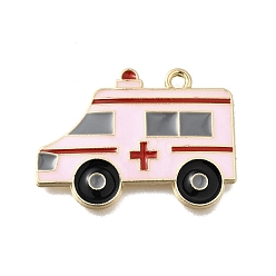 Pink Подвески из сплава с эмалью медицинской тематики, талисман скорой помощи, золотые, розовые, 22.5x30.5x2 мм, отверстие : 1.8 мм