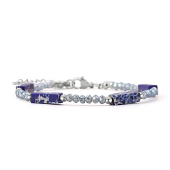 Midnight Blue Bohemian Dyed Synthetic Imperial Jasper Cuboid and Glass Beaded Bracelets with 304 Stainless Steel End Chains, Stainless Steel Color, Midnight Blue, 7.09 inch(18cm)